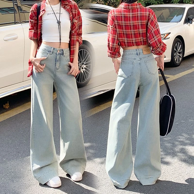 秋季美式阔腿微喇牛仔裤女2025秋季爆款高腰显瘦牛仔裤9521