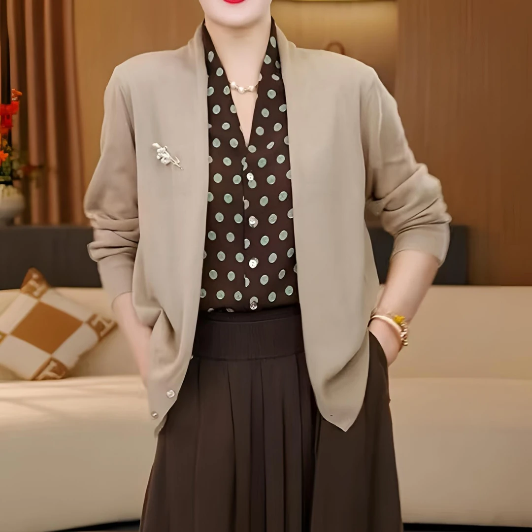 两穿假两件复古新中式波点针织衫开衫女外套宽松上衣秋冬新款气质