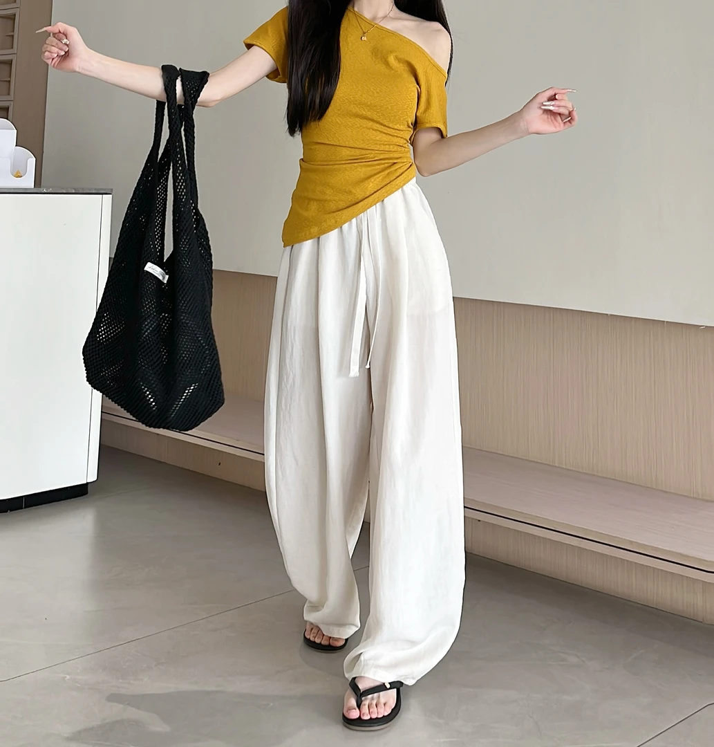 【现货运险】'梨形天菜'休闲款阔腿裤透气显瘦遮跨垂感弯刀裤