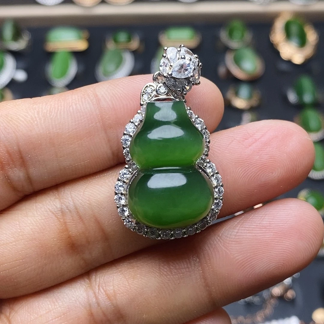 和田玉（碧玉）银S925镶嵌吊坠(赠链)