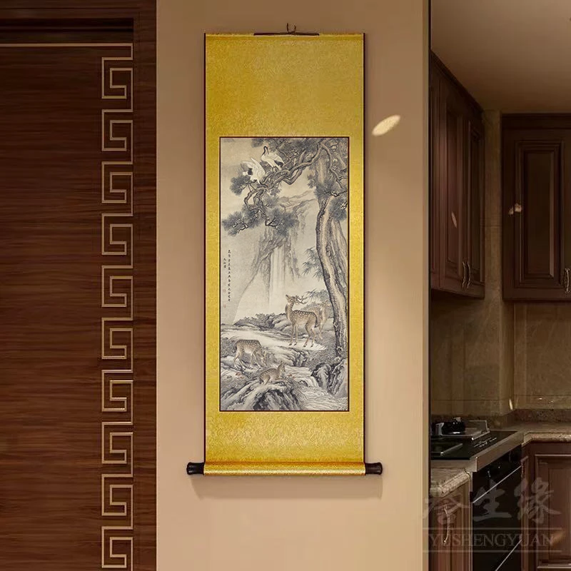精装160*60《九如图》中式数字微喷立式挂画卷轴画