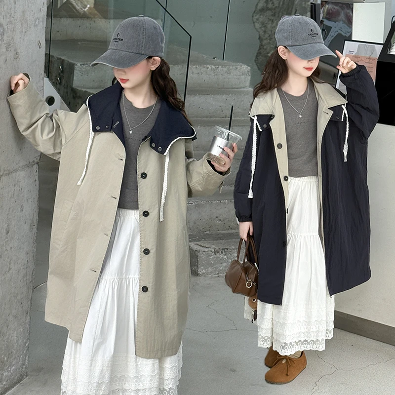 女童两面穿风衣春秋2025新款儿童秋装韩系洋气大童秋季外套中长款