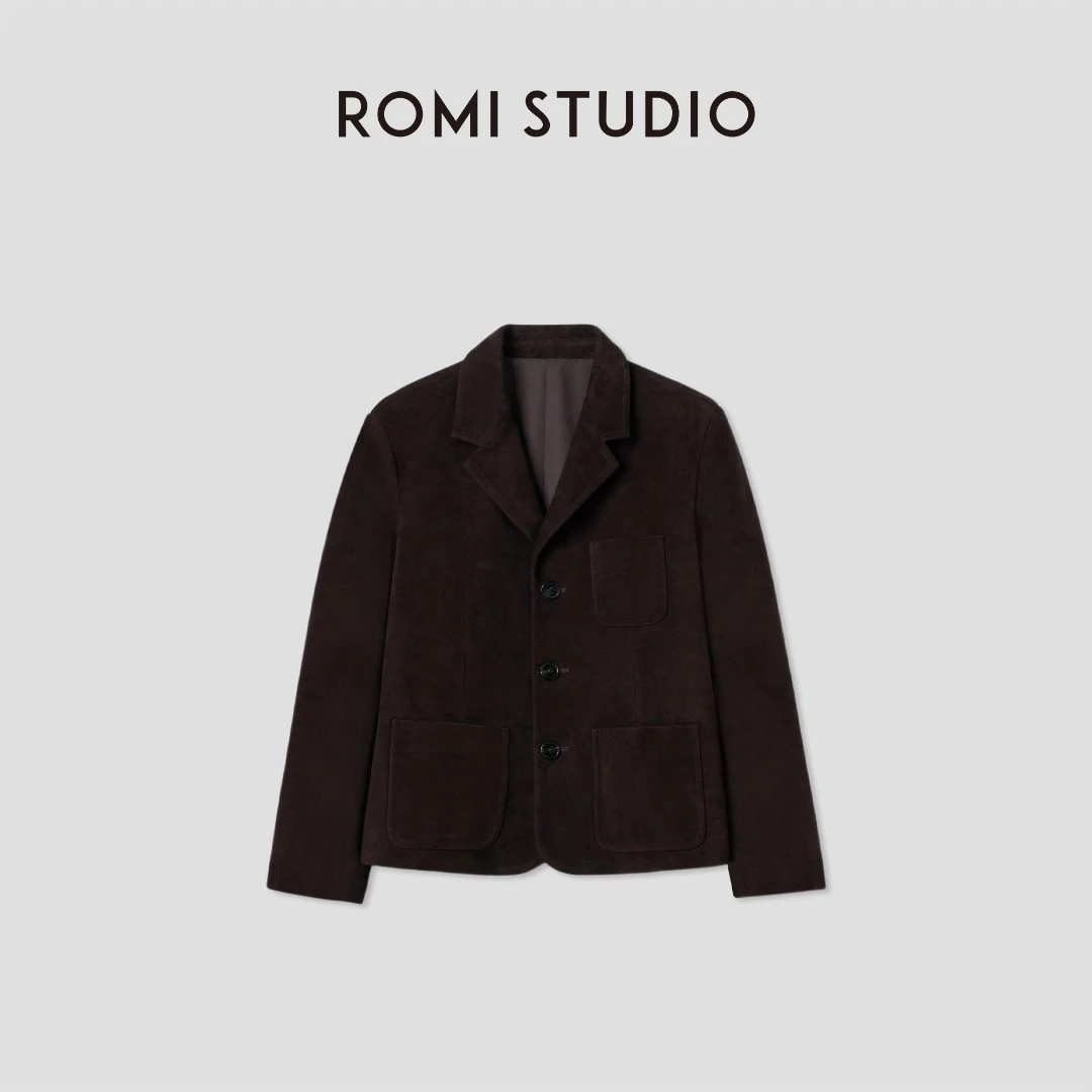 ROMI STUDIO“棕标甄选”混种羊皮革绒面西装皮衣431PS036