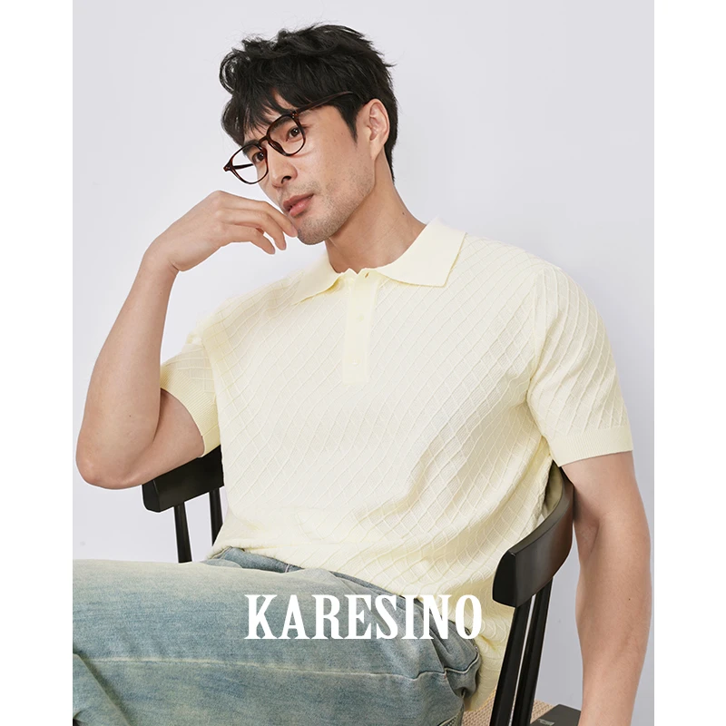 KARESINO男士夏季翻领POLO衫休闲百搭网格冰丝透气短袖T恤针织衫
