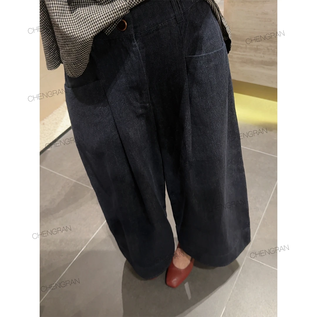 CHENGRAN<蓝调>九分透气秋冬做旧中式休阔腿裤春秋显瘦时尚休闲裤