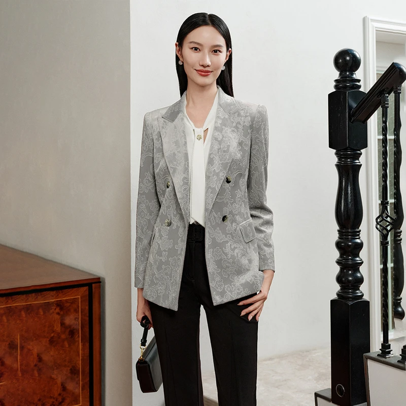 EP雅莹高端系列 质感丝绒暗纹压花西装外套 秋装新款1104A