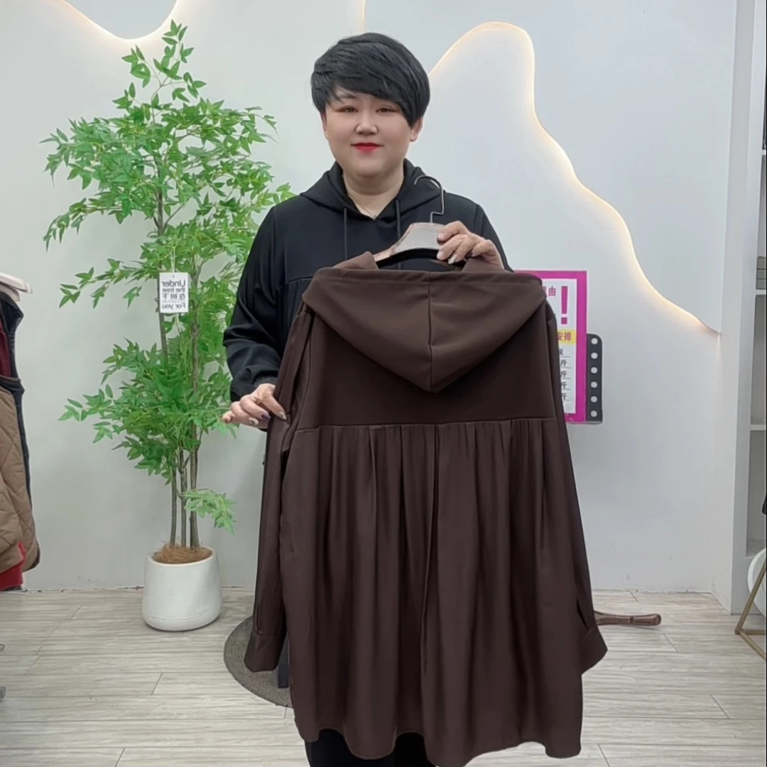 大码女装2602春季新款遮屁股宽松百搭拼接连帽气质设计感新款通勤