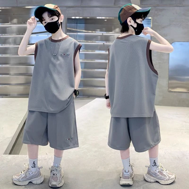 男童背心套装夏季速干透气4-7儿童篮球服8无袖9运动两件套10-15岁