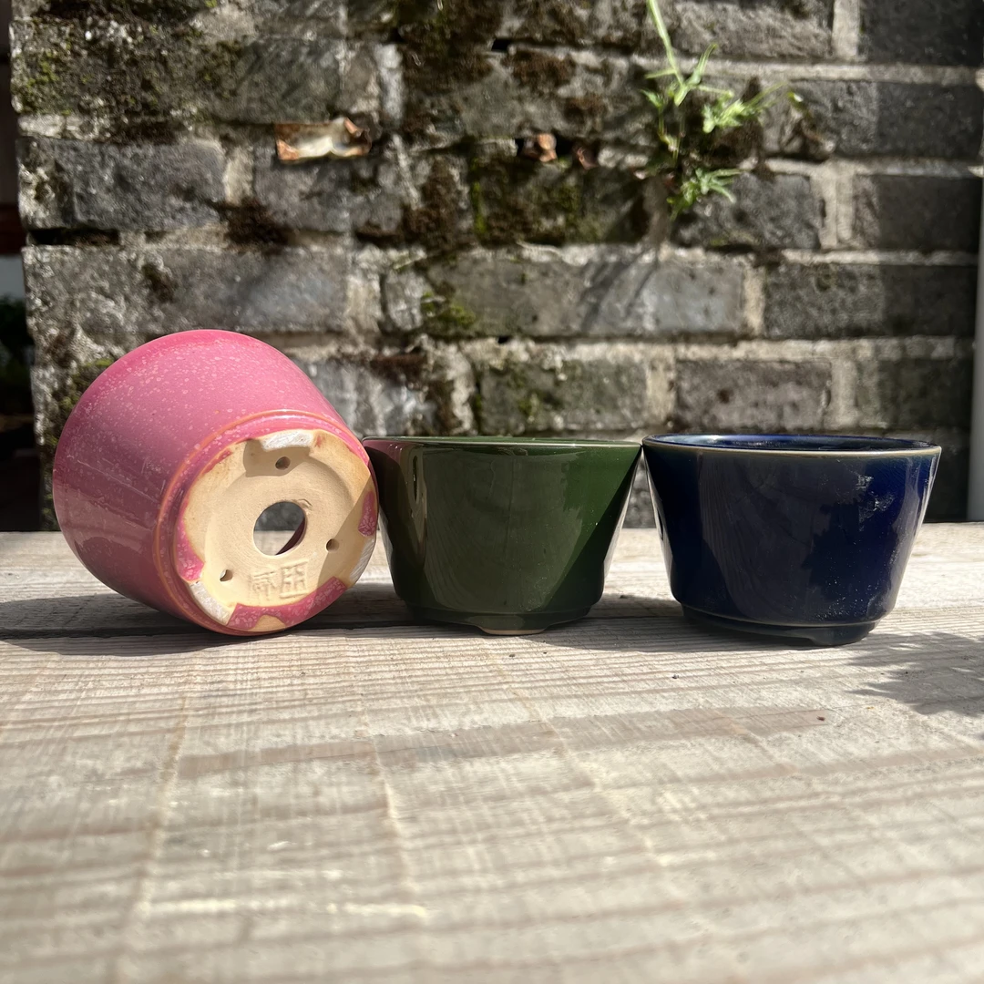 10号微瑕釉盆高温窑变盆景花盆外径10.7*7.5小圆盆-红绿蓝