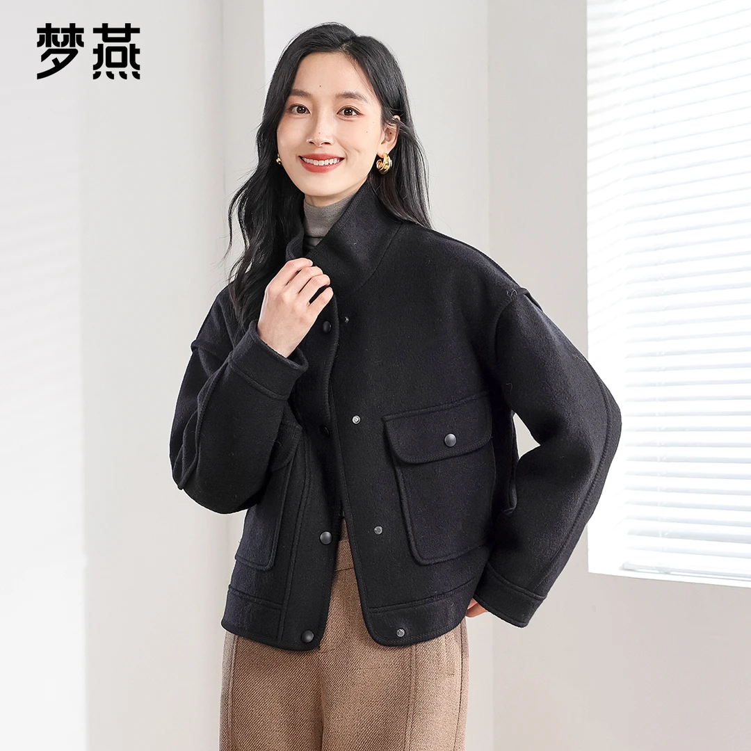 梦燕秋冬女百搭宽松加厚时尚短款毛呢大衣外套休闲上衣CA02B4007
