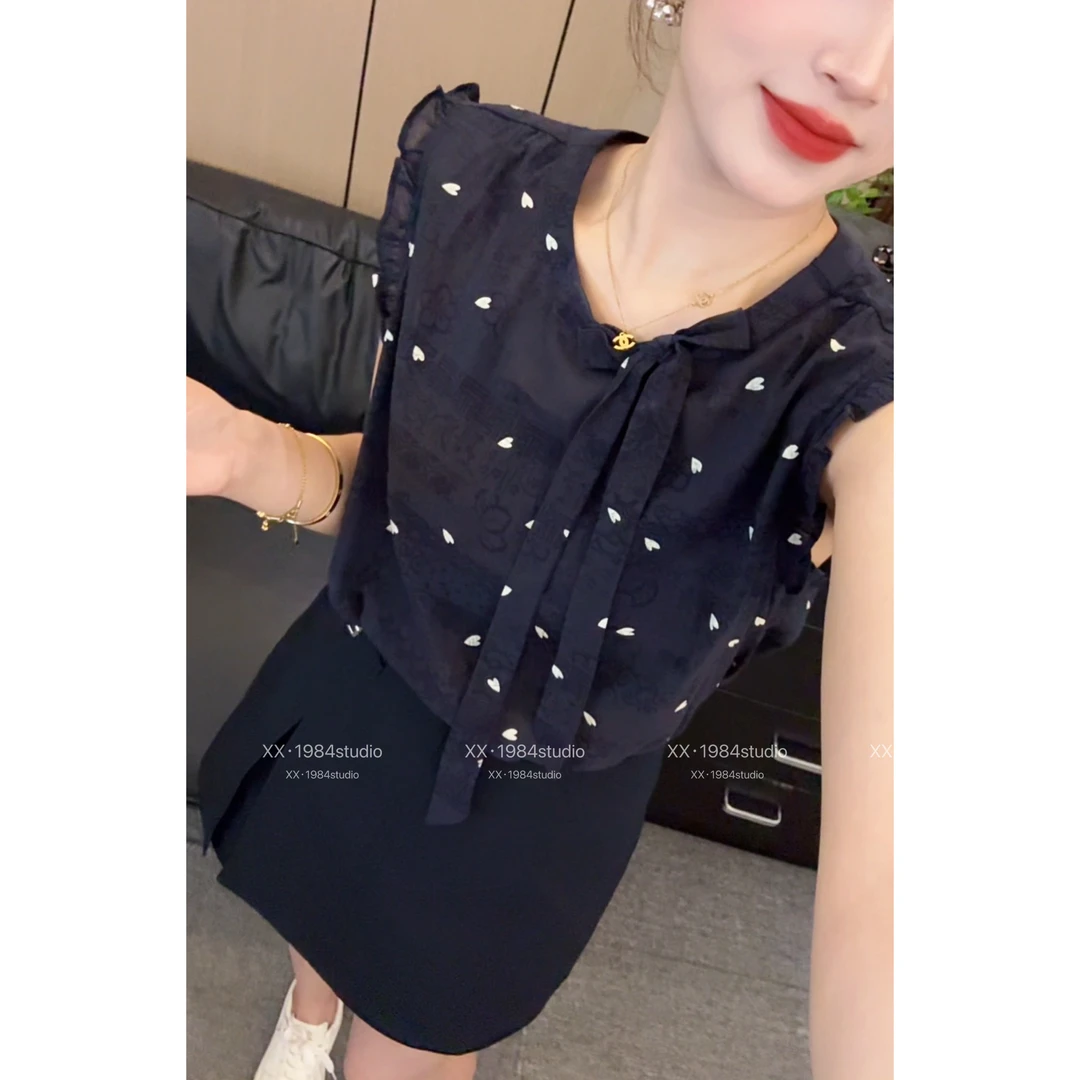 1984 精选【小爱心】夏季超薄蝴蝶结时尚显瘦小衬衫