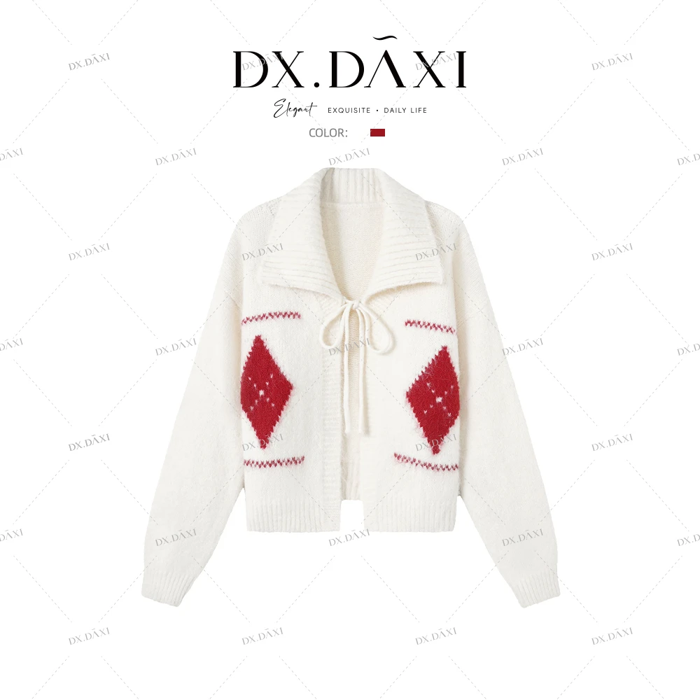 DX.DAXI【布鲁林顿】2025秋冬慵懒风针织毛衣韩系菱格软糯开衫外套