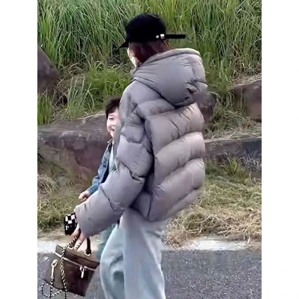 冬季新款摩登短款龟背泡芙可拆卸连帽棉服女款女冬季加厚女士棉服