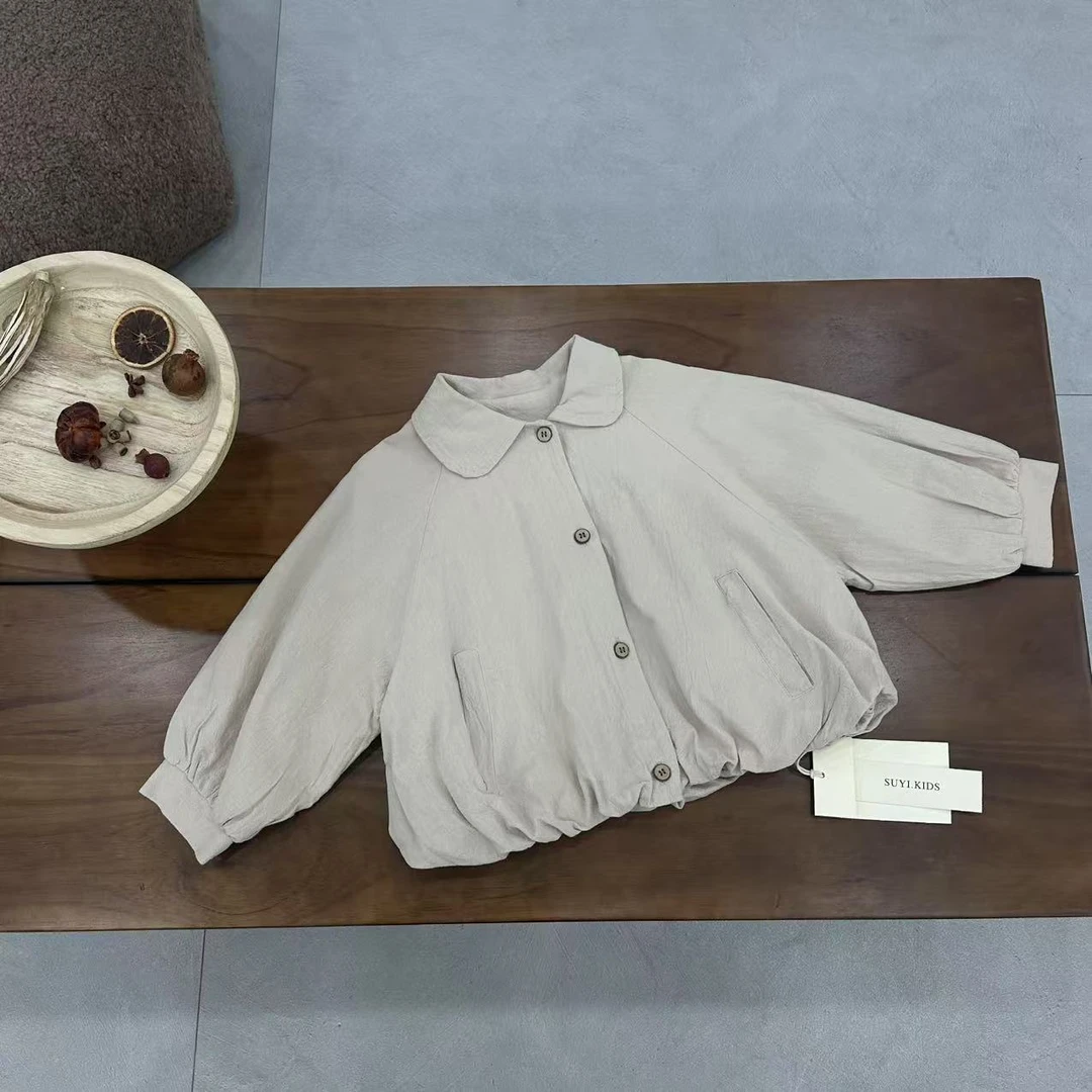 〖姐姐家〗2025春款儿童萌娃穿搭素色下摆花苞衬衫外套 25051