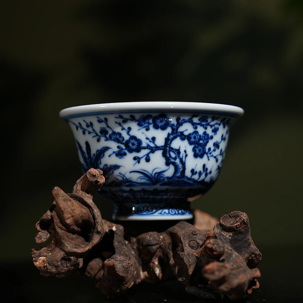 刘建锋窑仿明松竹梅压手杯120ml 景德镇柴窑柴烧全手工泡茶主人杯
