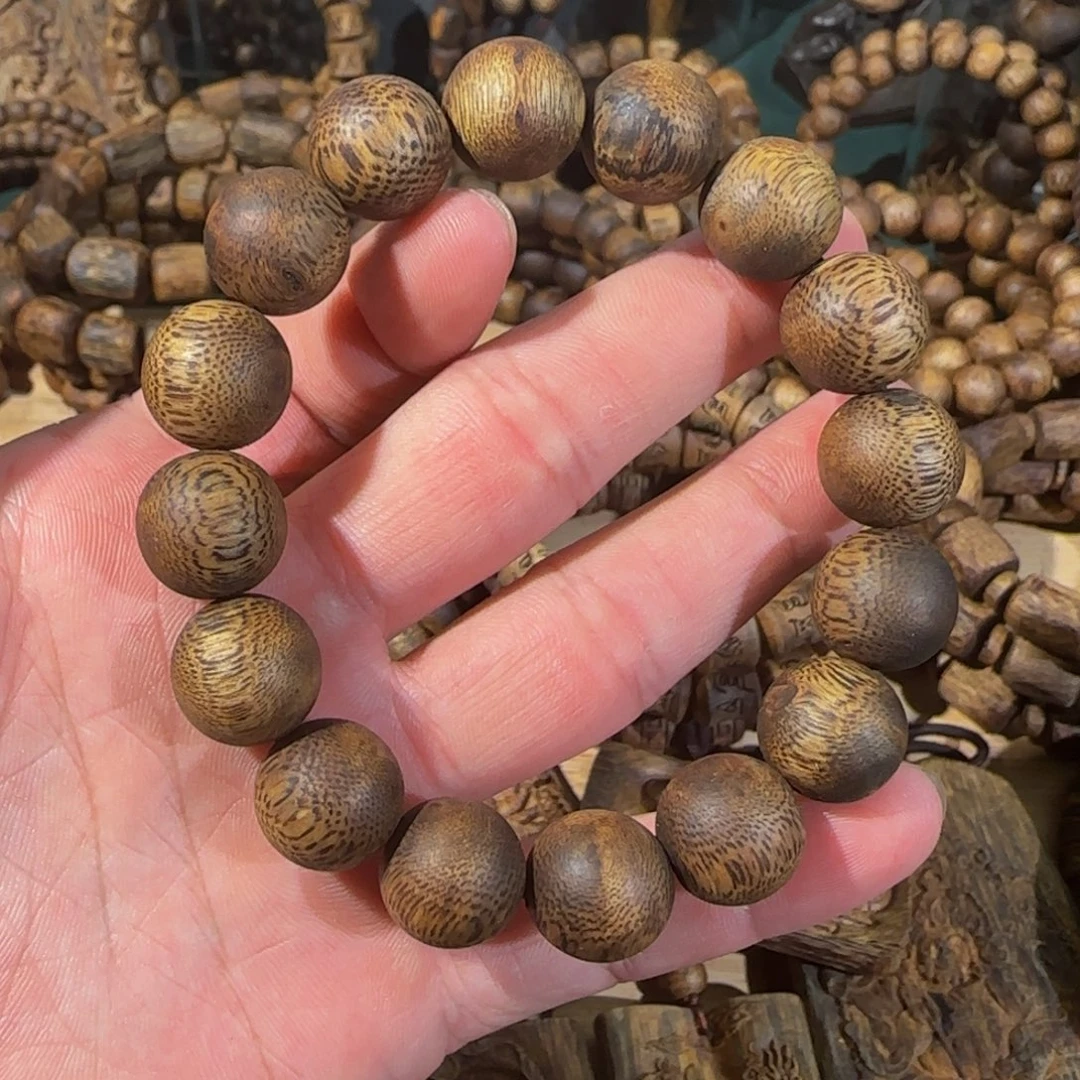 手串沉香金沙叶老料圆珠单圈1.4