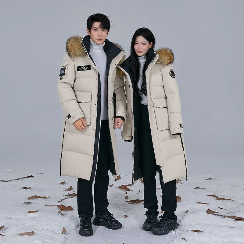 【奥莱撤柜】2025羽绒服冬季过膝加厚毛领情侣长款外套鹅绒服极寒