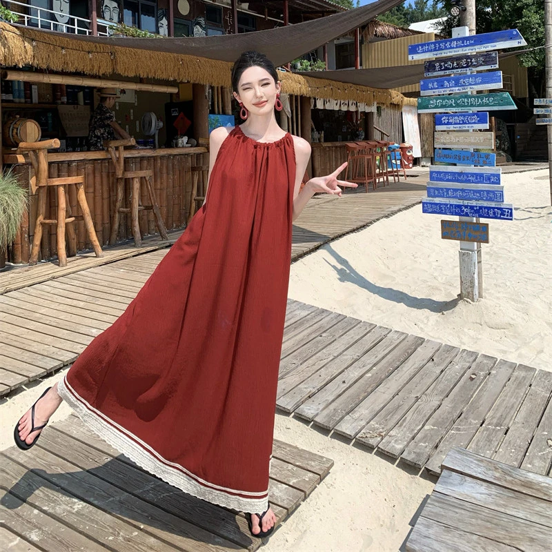 云南大理旅游穿搭松弛感裙子吊带连衣裙宽松慵懒风海边度假长裙子