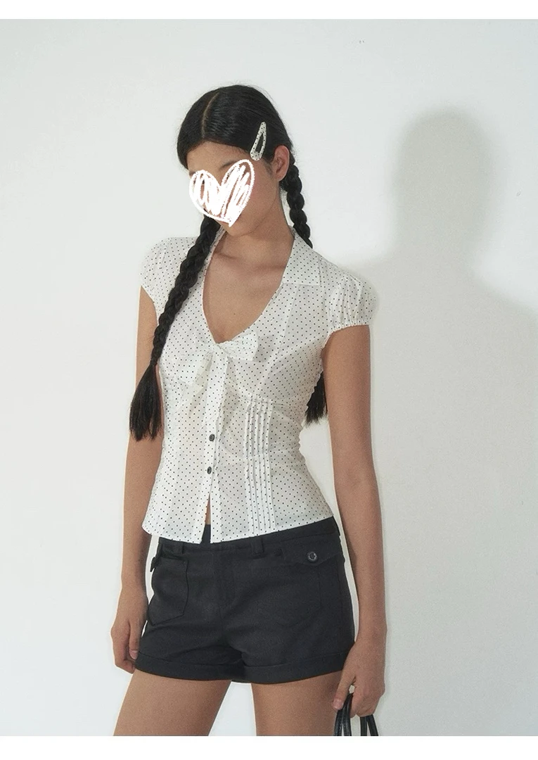 温柔韩系复古蝴蝶结收腰气质显瘦衬衫上衣女