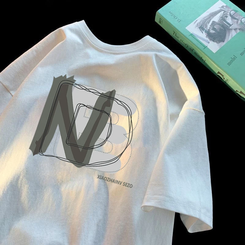 休闲美式复古印花重磅纯棉短袖夏季圆领T恤上衣男士潮流百搭半袖