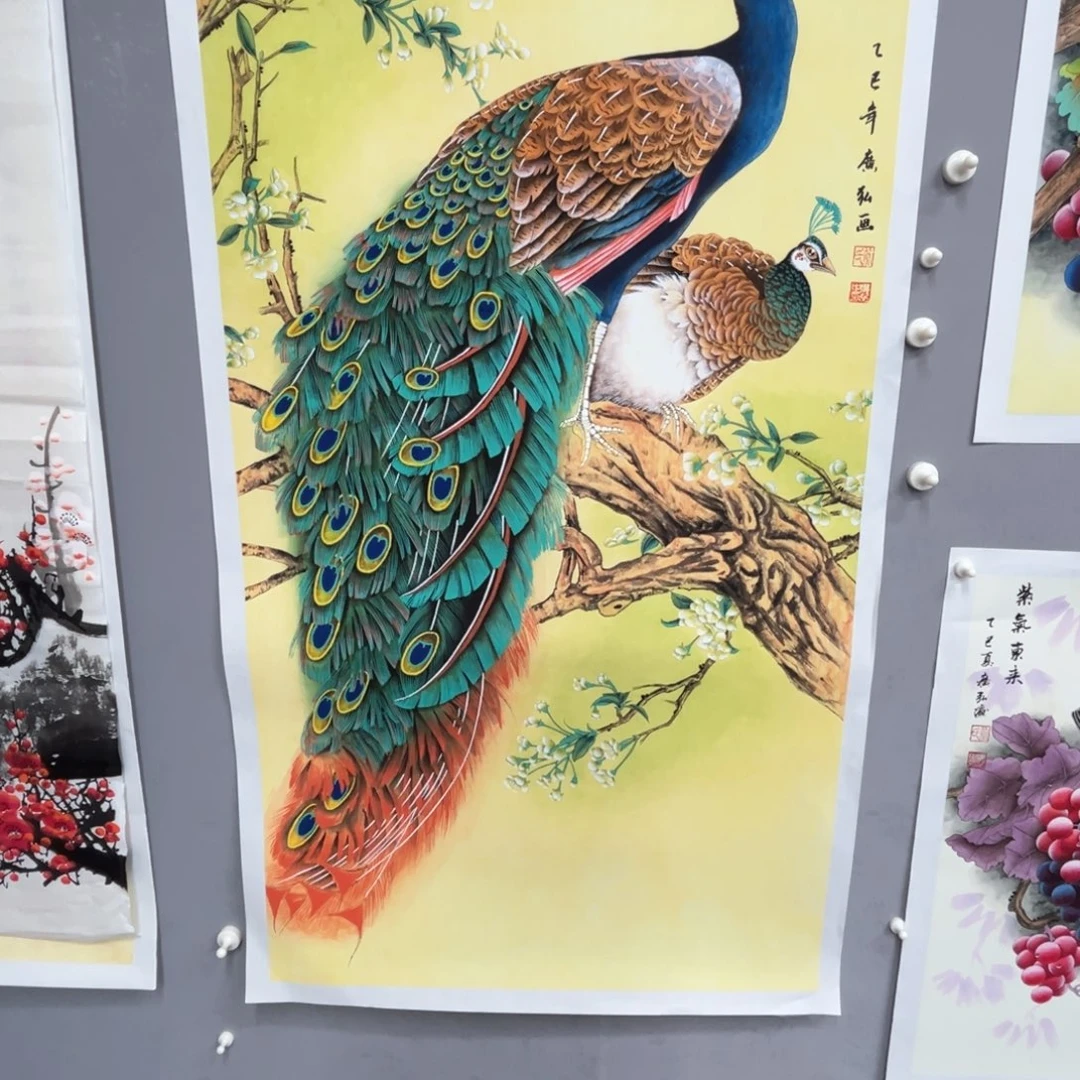 ****乐国画四尺精品工笔作品孔雀作品