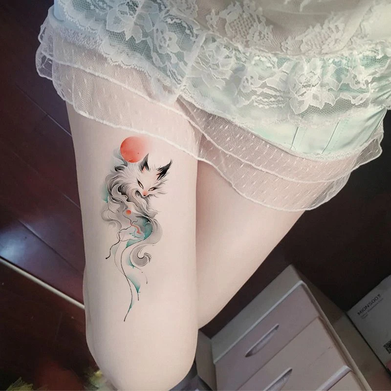 狐狸霸气彩色纹身贴女款ins性感高颜值手臂防水辣妹水洗持久遮疤