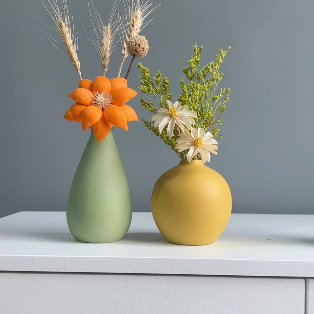 摆件陶瓷小花瓶摆件含花总高约20-30cm