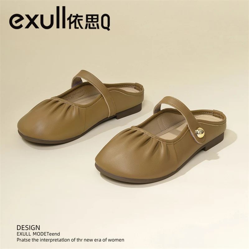 依思Q玛丽珍单鞋女2025新款春季法式时尚软底外穿一脚蹬包头拖鞋