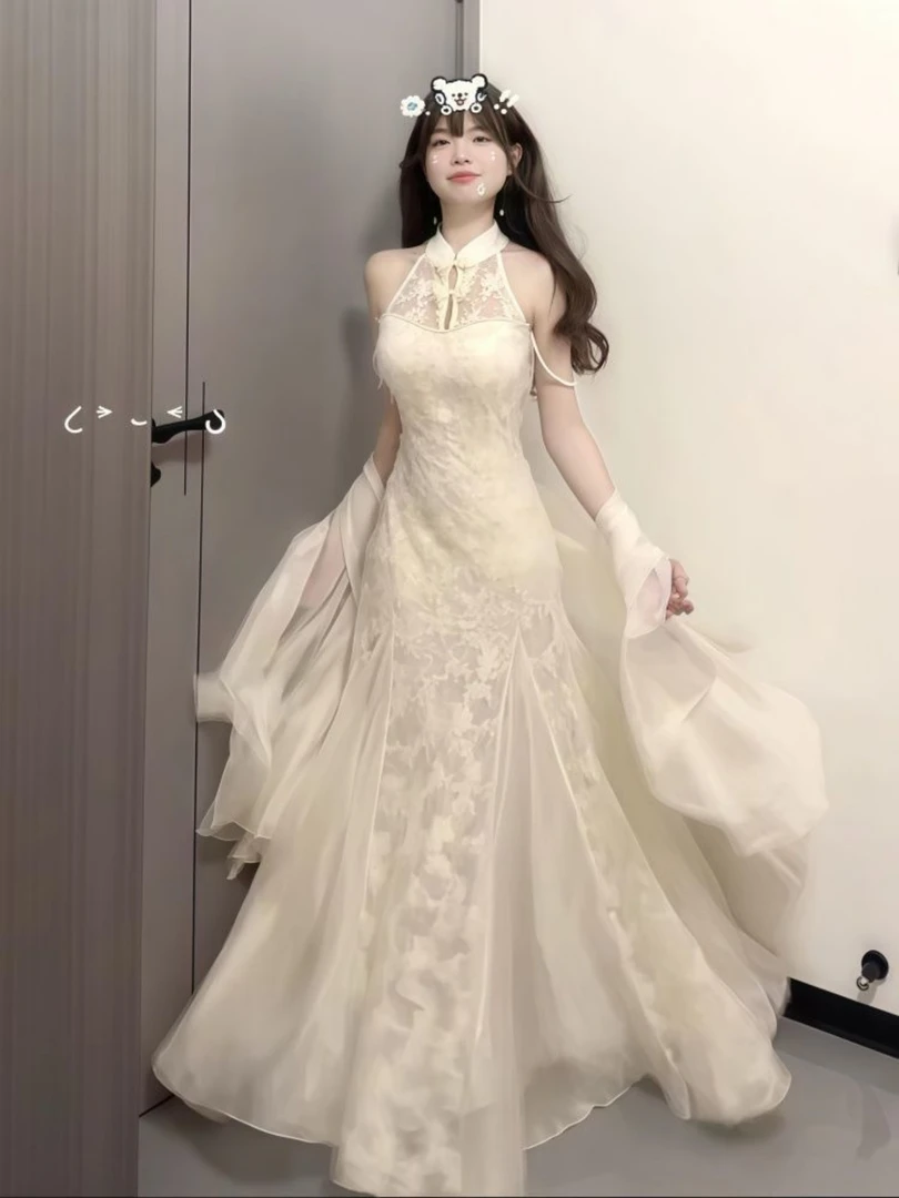 “故梦琉璃”气质新中式改良旗袍修身连衣裙高级感开衫披肩两件套