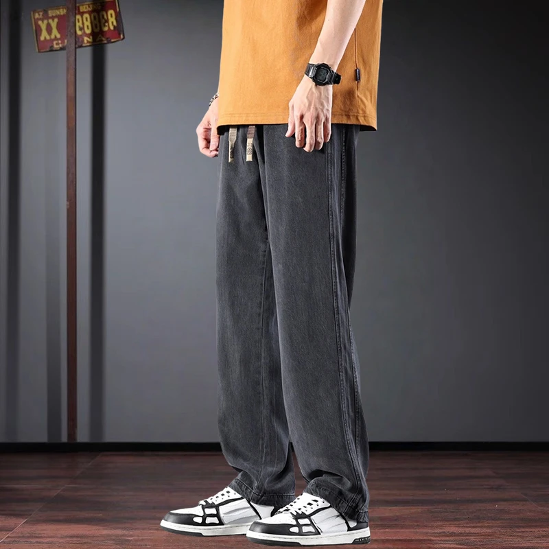 莱赛尔天丝裤子男2026夏季薄款直筒阔腿裤宽松大码垂感牛仔长裤潮