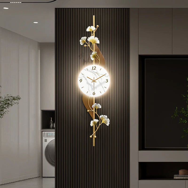 飞鸟集客厅时钟挂墙创意挂表2025新款现代简约格栅背景墙钟表挂钟