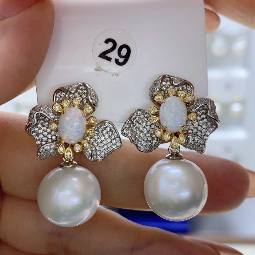 淡水珍珠耳饰银S925镶嵌点*