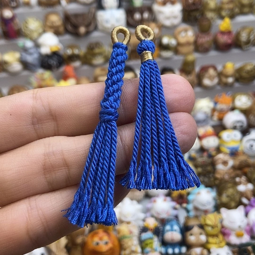 蓝色棉线流苏一对