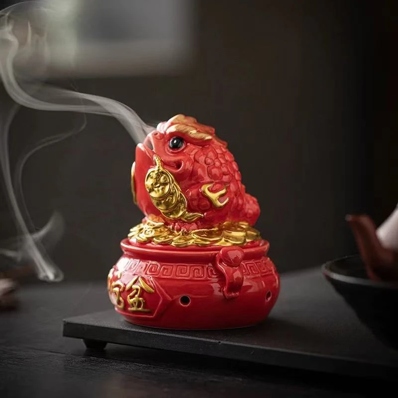 陶瓷金蟾盘香炉茶室装饰品茶台摆件聚宝盆香插线香炉新中式新中式