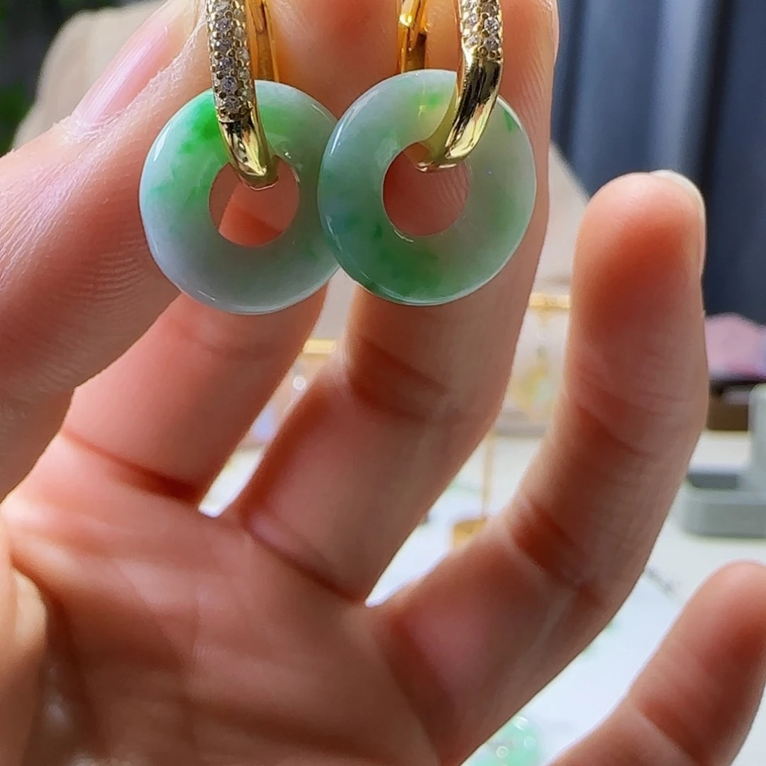 翡翠耳饰银S925镶嵌天然缅甸