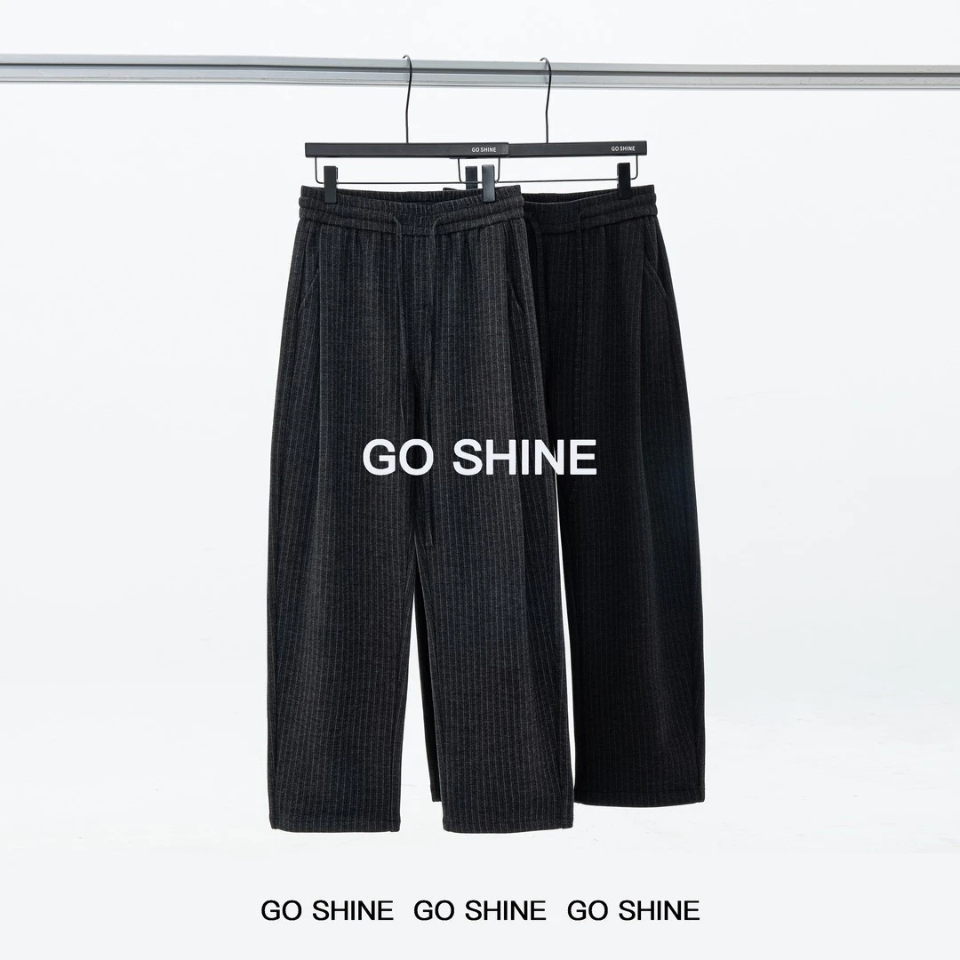 秋冬新款直筒微弯刀休闲裤男士时尚百搭宽松高级轻奢条纹阔腿裤