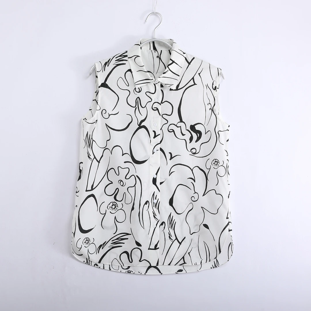 法式高级感无袖上衣时尚花朵衬衫女5231-60310