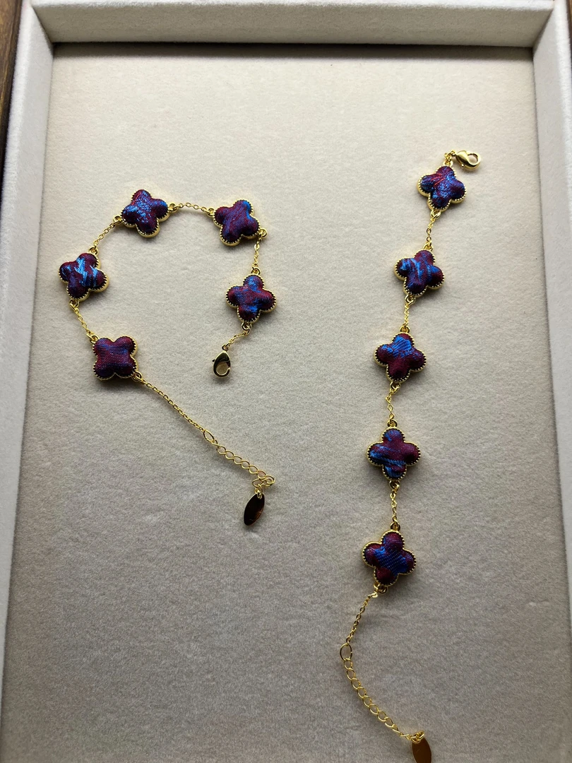 锌合金布艺手链 四叶草手链