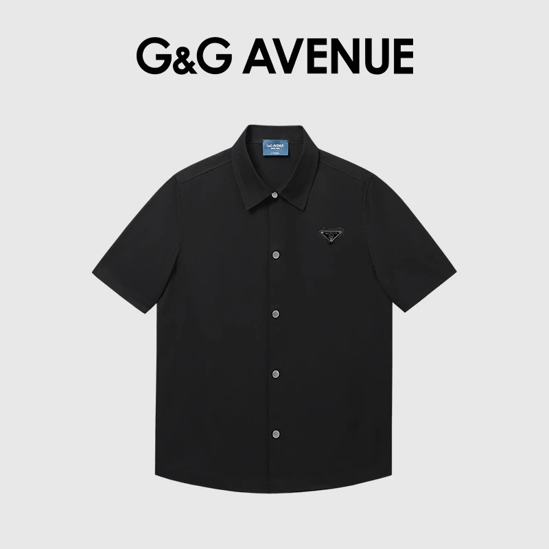 法国G&G AVENUE轻奢潮牌夏季翻领短袖男款三角标衬衫-GC2513542
