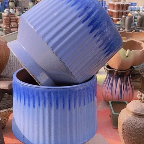 紫砂花盆口22高度22一对瑕疵