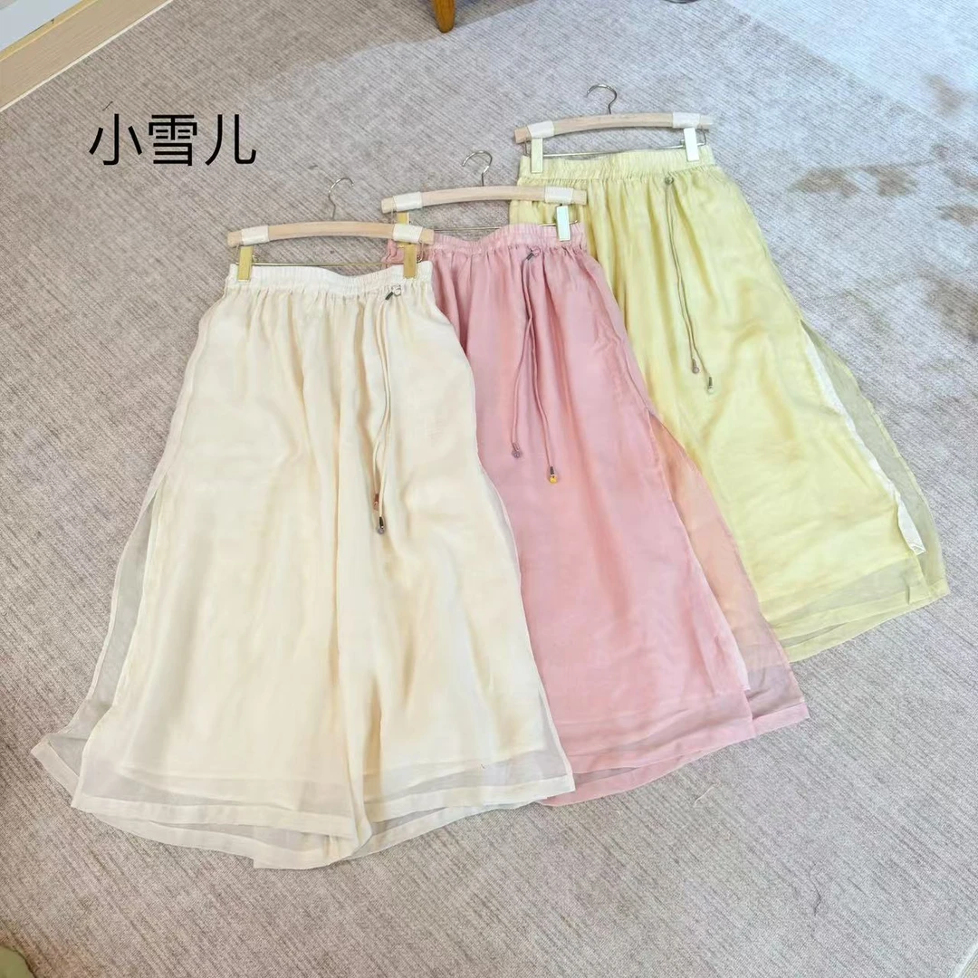 国风中式新款纯色裤绳装饰休闲裤女2025夏季新款百搭女士仙女裤