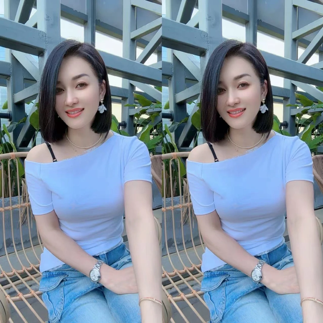 （少琴家）2025夏款时尚百搭修身斜肩小T0375