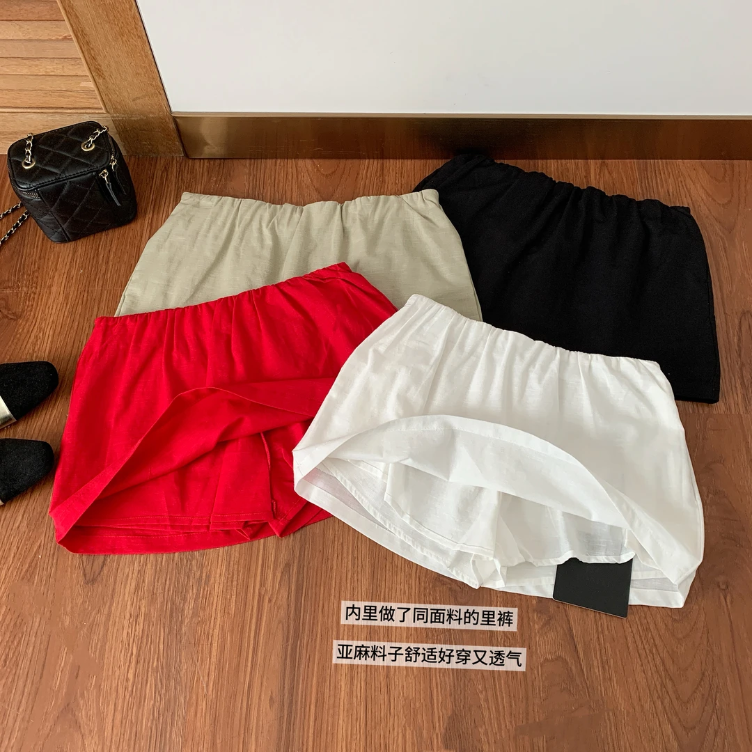 舒适休闲短裙夏季短裤超万搭棉麻半裙加厚亚麻本布里裤短裙