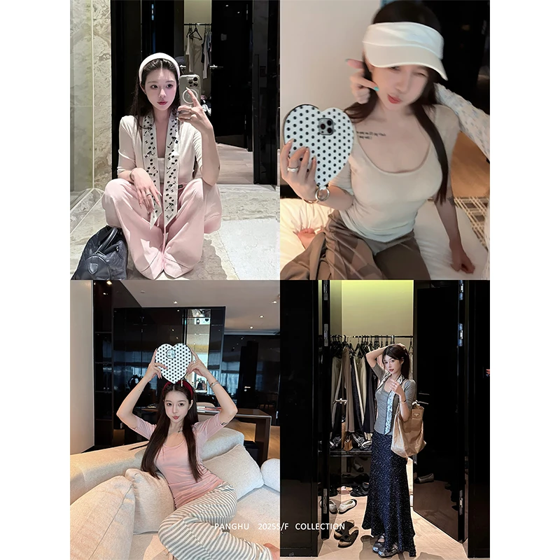 Panghu2025SF【淡人纸片Tee】氧气感大U领短袖T夏季新款中袖上衣女