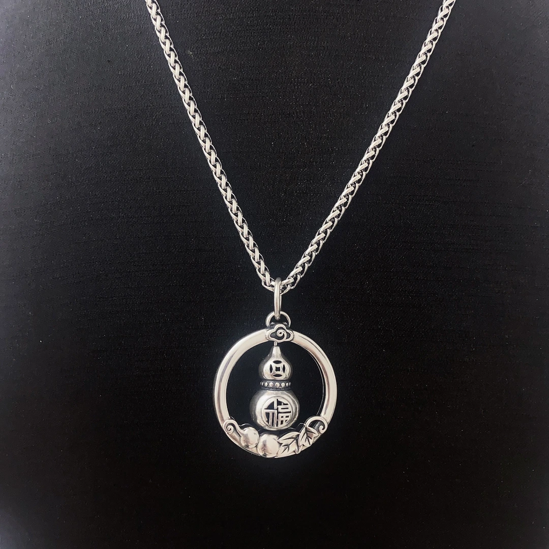 吊坠925银 葫芦转动吊坠百搭复古气质简约坠链男女