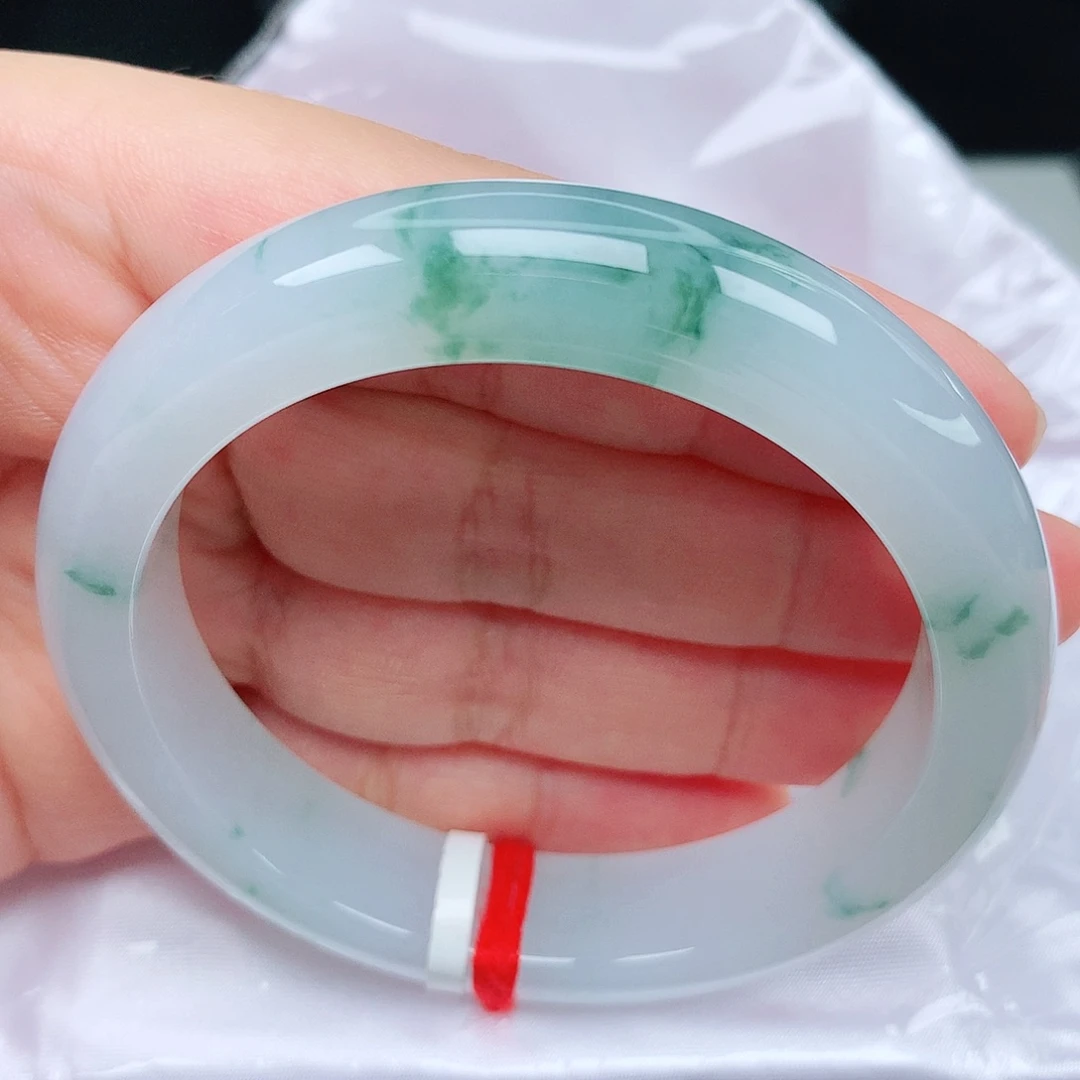 翡翠手镯未镶嵌7冰胶飘花超细腻果冻底