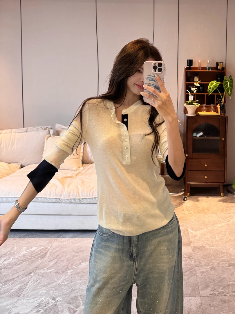 R-HER【沧浪浮雪】针织时尚百搭清凉千金清冷感名媛贵系衣服长袖