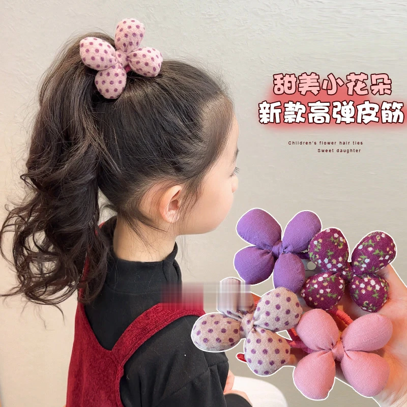 儿童新款花朵发圈女童高弹力不伤发碎花发绳小女孩耐用扎头发头饰