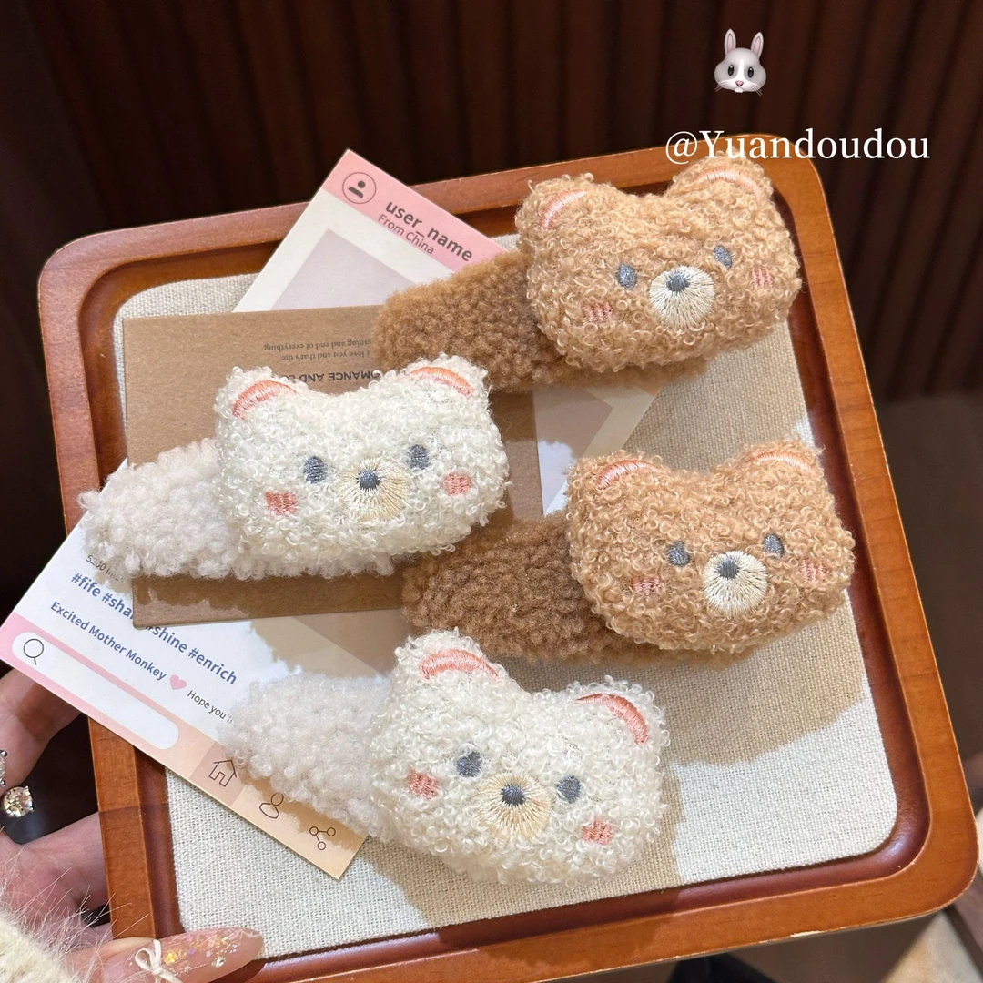 毛绒害羞小熊咪发夹秋冬毛绒发夹发卡可爱发绳甜美卡通学生发饰