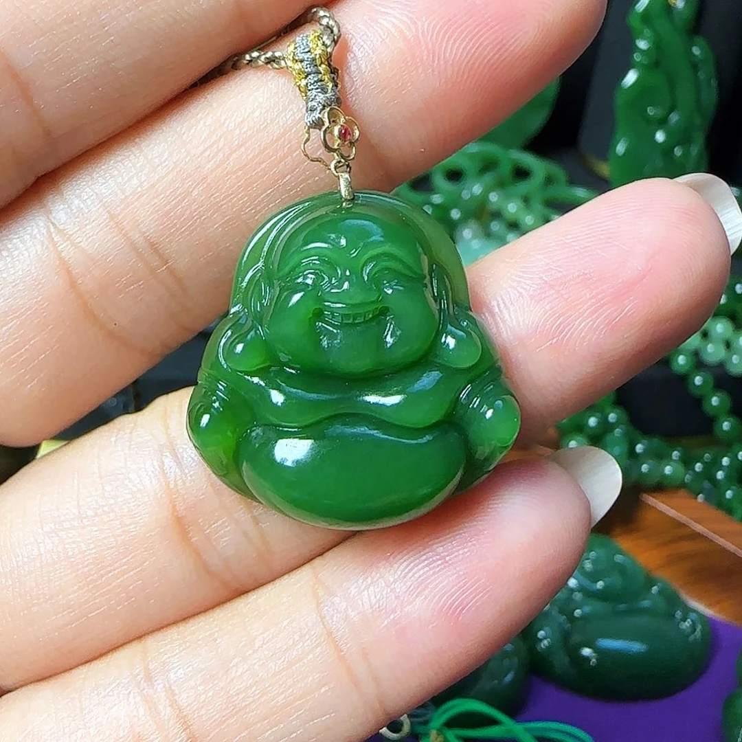 和田玉（碧玉）18K金镶嵌颈饰
